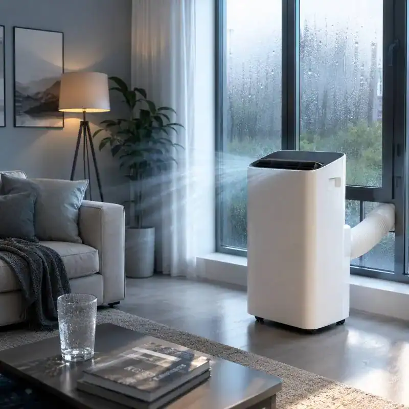 Installation climatiseur mobile avec &eacute;vacuation