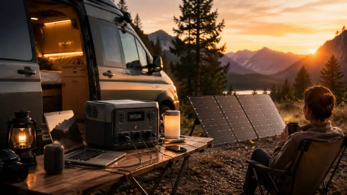 EcoFlow RIVER 2 Max utilis&eacute;e en camping avec panneau solaire