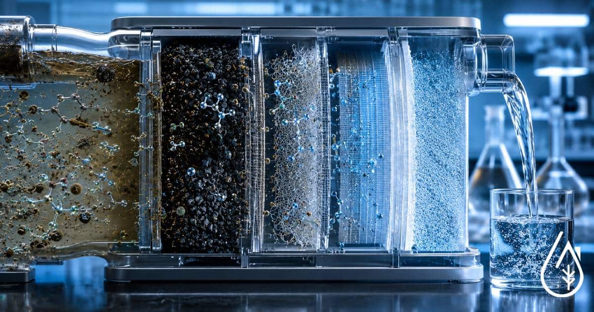 Filtre à eau en action dans une station de traitement. - Boutique Diproclean Filtre à eau industriel avec plusieurs couches de filtration pour une eau pure.