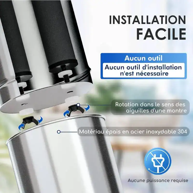 Syst&egrave;me de filtration &agrave; gravit&eacute; Diproclean avec cartouche Purewell PB, facile &agrave; installer, sans outil, en acier inoxydable 304, id&eacute;al pour la purification de l'eau.