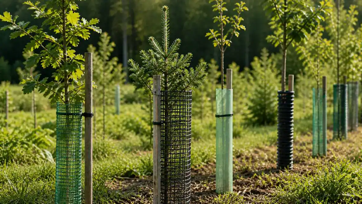 Protection m&eacute;canique de jeunes arbres contre les chevreuils