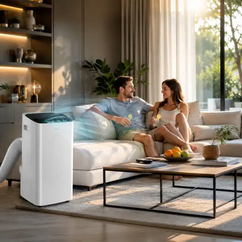Atmosph&egrave;re fra&icirc;che dans une chambre avec climatiseur mobile