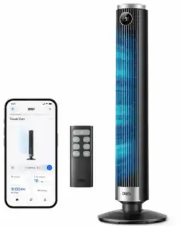 Ventilateur Dreo connect&eacute; avec t&eacute;l&eacute;commande et application mobile pour une ventilation intelligente et efficace.