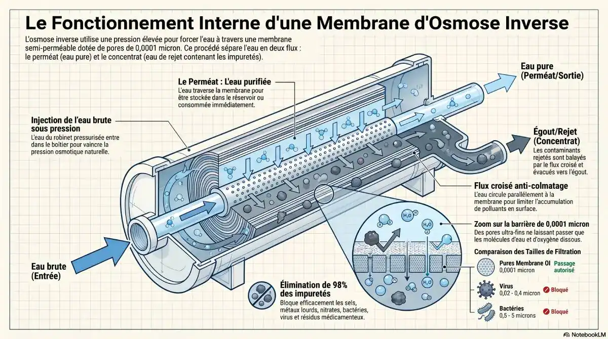 Fonctionnement d&rsquo;une membrane d&rsquo;osmose inverse domestique