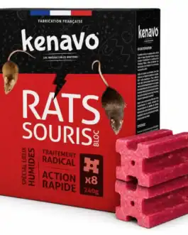 Bloc anti-rats Kenavo pour int&eacute;rieur et ext&eacute;rieur, traitement radical, action rapide, 240 g, efficace contre les rats et souris.