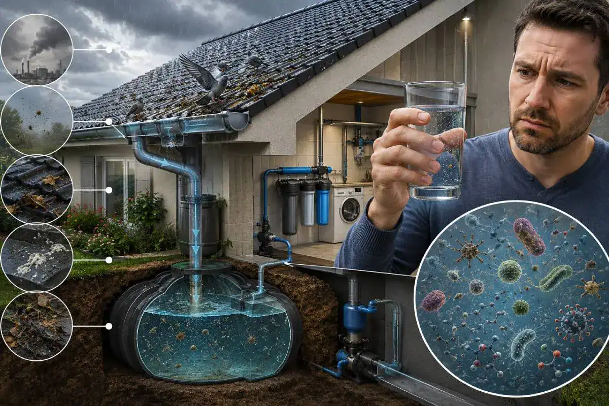Maison avec récupération d'eau de pluie et risques invisibles avant consommation