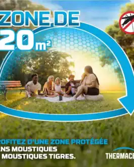 Zone de protection de 20 m² contre les moustiques et moustiques tigres avec Thermacell E55 rechargeable.