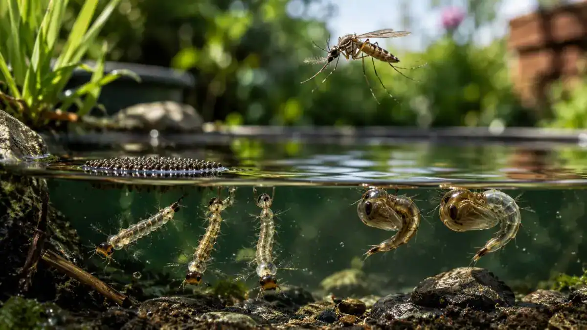Cycle de vie du moustique avec œuf larve nymphe et adulte