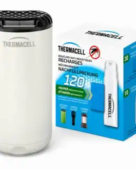 Dispositif Thermacell E55 pour repousser les moustiques, rechargeable, avec recharge de 40H, efficace jusqu'à 29 m², idéal pour l'extérieur.