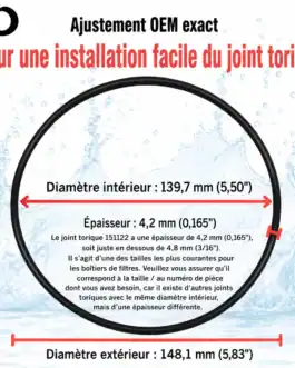 Joint torique Big Blue 151122 pour filtres, diamètre intérieur 139,7 mm, épaisseur 4,2 mm, installation facile.