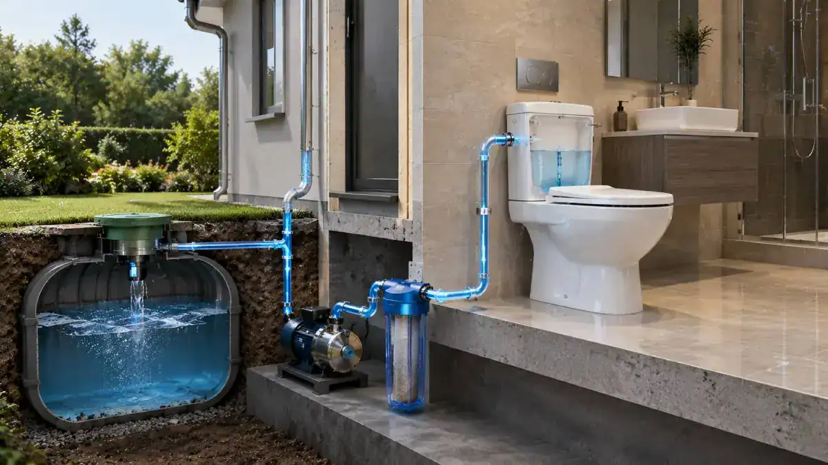 Filtration eau de pluie pour WC avec filtre s&eacute;diments et pompe