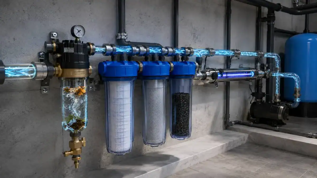 Filtration de l'eau de pluie avec s&eacute;diments charbon actif et UV