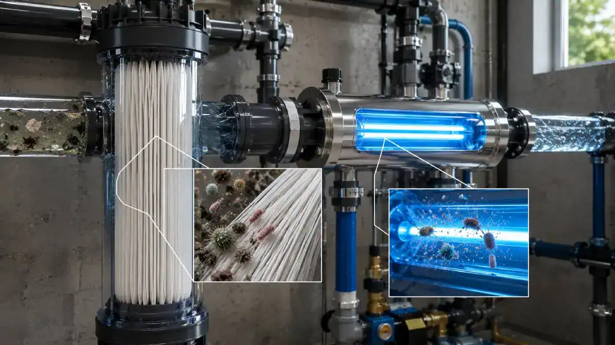 St&eacute;rilisateur UV pour s&eacute;curiser l'eau de pluie apr&egrave;s filtration