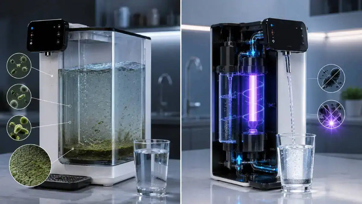 Comparaison entre un syst&egrave;me avec stockage d'eau et une technologie tankless avec UV-C