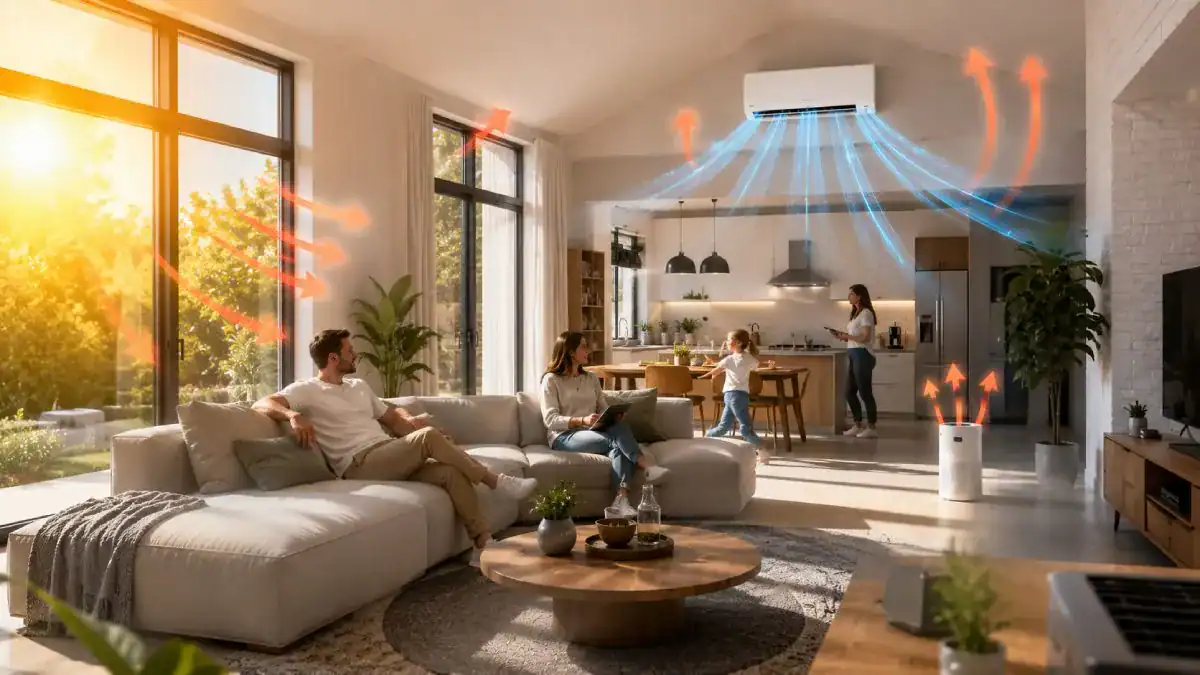 Installation correcte d'une climatisation maison avec unit&eacute; int&eacute;rieure et ext&eacute;rieure