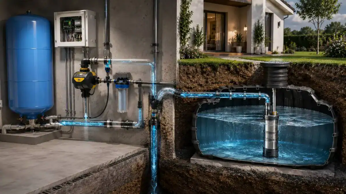 Pompe de surface et pompe immerg&eacute;e pour cuve d'eau de pluie