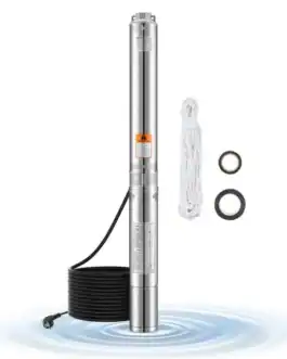 Pompe immerg&eacute;e puits profond 1100 W avec cordon de 20 m, id&eacute;ale pour usage domestique, agricole et industriel, avec accessoires inclus.