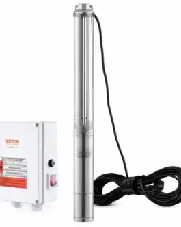 Pompe immerg&eacute;e en inox de 2200W pour puits profonds, d&eacute;bit de 9,8 m&sup3;/h, avec bo&icirc;tier de commande externe, id&eacute;ale pour irrigation et applications industrielles.