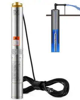 Pompe immerg&eacute;e en inox pour puits profond avec c&acirc;ble &eacute;lectrique, id&eacute;ale pour irrigation et usage industriel.