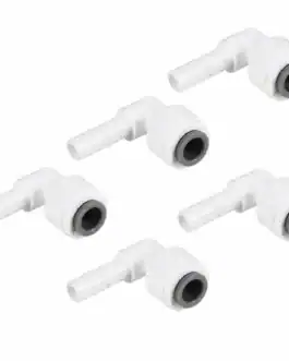 Lot de 5 jonctions raccords 1/4 pouce pour purificateur d'eau et osmoseur, en plastique blanc avec joint en caoutchouc noir.