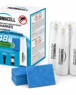 Diffuseur Thermacell pour moustiques avec recharges et plaquettes, idéal pour extérieur, sans fil, 20m², blanc.