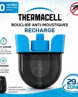 Dispositif rechargeable Thermacell pour la protection contre les moustiques jusqu'à 29 m², avec recharge de 40H, idéal pour l'extérieur.
