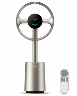 Ventilateur sans pales Dreame MF10 avec écran tactile et télécommande, design moderne en finition argentée, idéal pour rafraîchir jusqu'à 40 m².