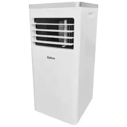 Climatiseur portable blanc BELTAX BAC1007 avec grille de ventilation horizontale, id&eacute;al pour rafra&icirc;chir les espaces domestiques ou professionnels.