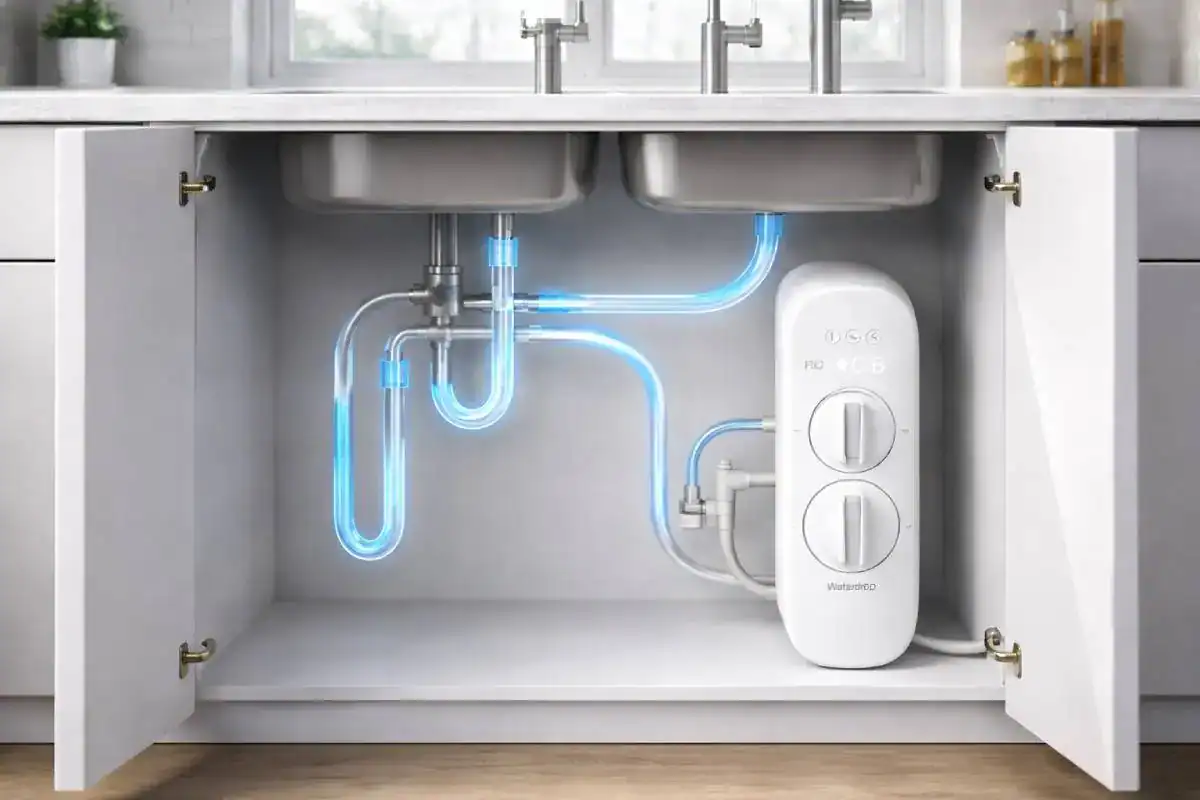 Sch&eacute;ma complet de l'installation du Waterdrop G3P800 sous un &eacute;vier
