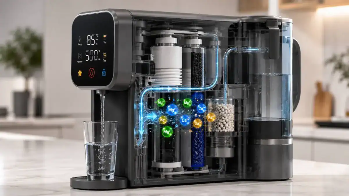 Principe de remin&eacute;ralisation de l&rsquo;eau osmos&eacute;e dans le Waterdrop M6HG