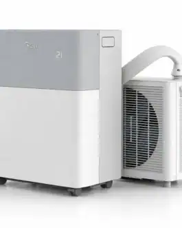 Climatiseur mobile Midea PortaSplit 12000 BTU avec pompe &agrave; chaleur, id&eacute;al pour jusqu'&agrave; 42 m&sup2;, facile &agrave; d&eacute;placer et efficace pour le refroidissement et le chauffage.