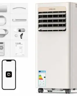 Climatiseur mobile DREAME P-Wind10 9000 BTU avec télécommande et Wi-Fi, facile à déplacer, idéal pour rafraîchir votre intérieur.