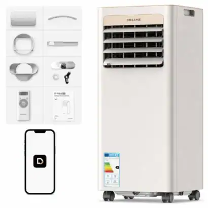 Climatiseur mobile DREAME P-Wind10 9000 BTU avec t&eacute;l&eacute;commande et Wi-Fi, facile &agrave; d&eacute;placer, id&eacute;al pour rafra&icirc;chir votre int&eacute;rieur.