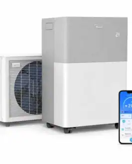 Climatiseur mobile Midea PortaSplit 12000 BTU avec pompe à chaleur, contrôle via smartphone, design moderne, idéal pour la maison ou le bureau.
