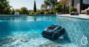 Robot de piscine Diproclean - Boutique Diproclean Robot de piscine autonome en action dans une piscine moderne, nettoyage efficace et technologie avancée pour un entretien facile.