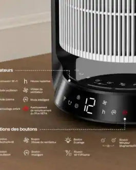 Purificateur d'air Diproclean avec écran digital et commandes tactiles, idéal pour une purification efficace de l'air intérieur.