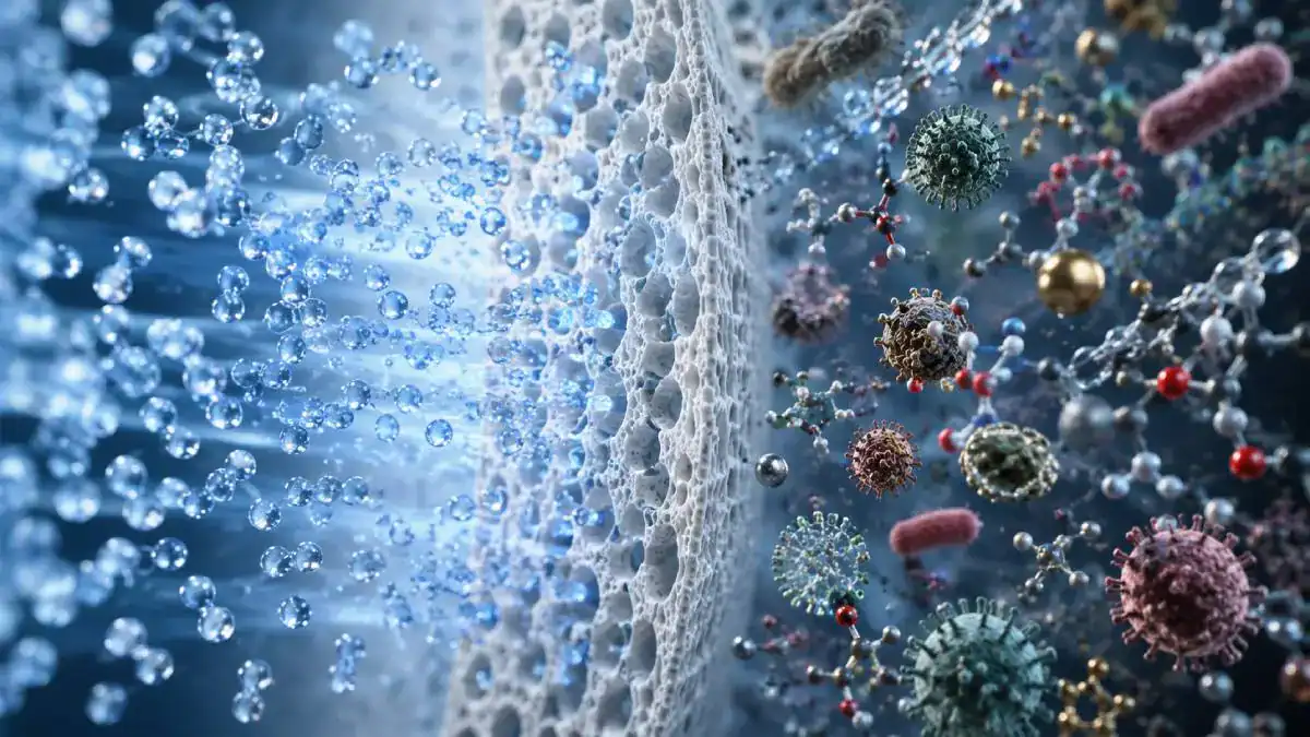 Passage des mol&eacute;cules &agrave; travers une membrane d'osmose inverse