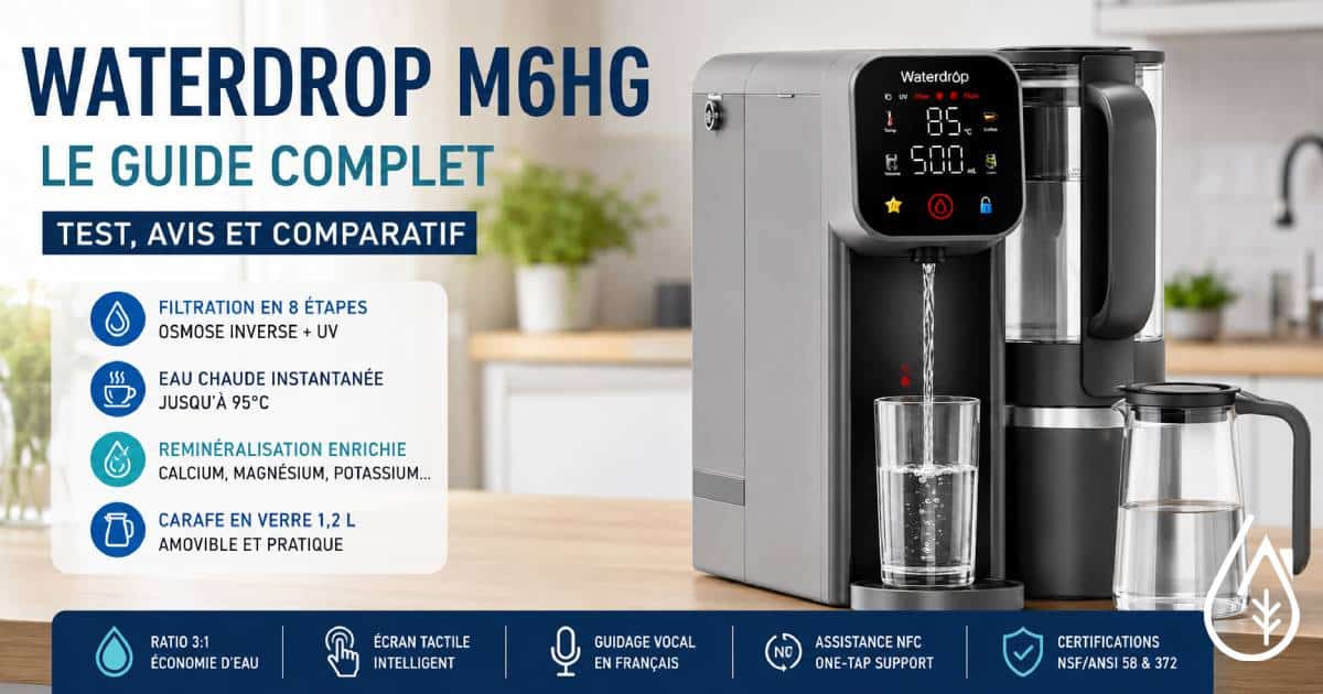 Distributeur d'eau Waterdrop M6HG - Boutique Diproclean Distributeur d'eau Waterdrop M6HG avec écran tactile et design moderne, idéal pour une utilisation domestique ou en bureau.
