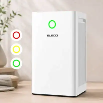 Purificateur d'air ELECCI avec indicateurs lumineux pour &eacute;liminer virus, pollen, fum&eacute;e, acariens dans une pi&egrave;ce jusqu'&agrave; 120 m&sup2;.