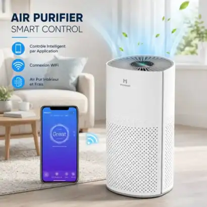 Purificateur d&rsquo;air intelligent Homintell avec contr&ocirc;le Wi-Fi et filtre HEPA H13, silencieux, adapt&eacute; jusqu&rsquo;&agrave; 25 m&sup2;, id&eacute;al pour un air int&eacute;rieur frais et pur.