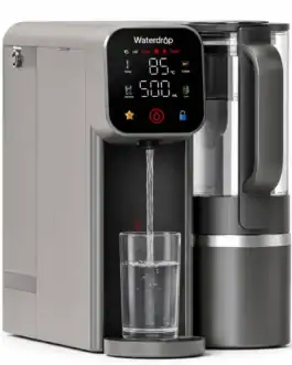 Distributeur d'eau chaude instantanée avec écran numérique et filtre intégré, idéal pour une utilisation domestique ou professionnelle.