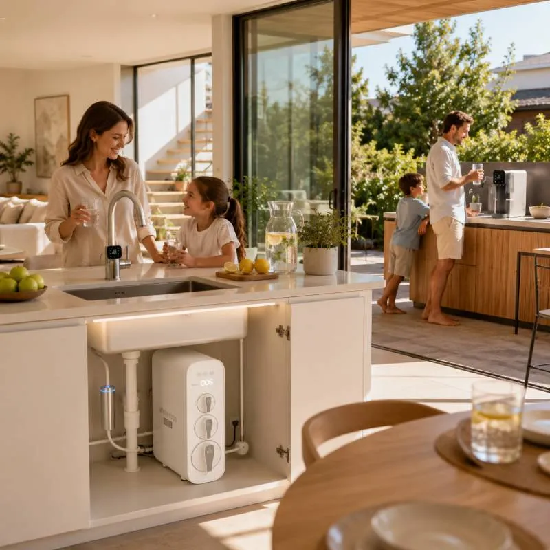 Purificateur d’eau Waterdrop installé dans une cuisine contemporaine