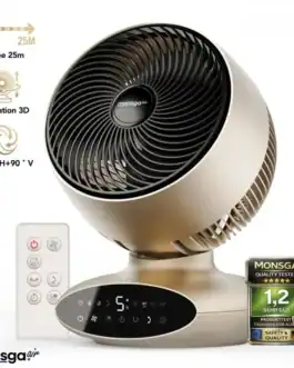 Ventilateur pliable AIRMATE avec télécommande, 8 vitesses, silencieux à 32 dB, portée 25m, ventilation 3D, rotation 360°.