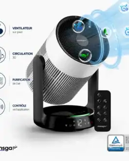 ventilateur purificateur d'air Monsga AP200 avec contrôle via application, 3D circulation, et ventilation silencieuse, idéal pour une maison saine.