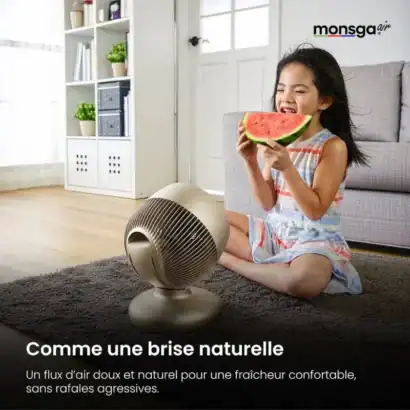 Ventilateur pliable AIRMATE silencieux avec t&eacute;l&eacute;commande, id&eacute;al pour une circulation d'air douce et naturelle dans la maison.