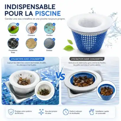 Panier de filtration pour piscine en nylon avec maillage ultra-fin, id&eacute;al pour garder l'eau propre et claire.