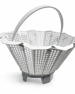 Panier de piscine en plastique blanc avec poign&eacute;e, id&eacute;al pour le nettoyage de la piscine, disponible chez Diproclean.