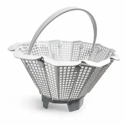 Panier de piscine en plastique blanc avec poign&eacute;e, id&eacute;al pour le nettoyage de la piscine, disponible chez Diproclean.