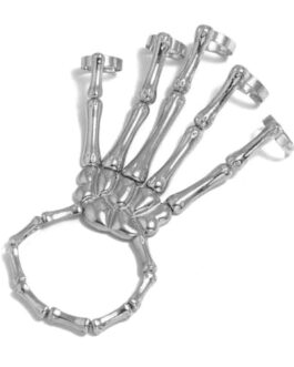 Main en squelette métallique fantaisie avec doigts articulés, image nette en argent.