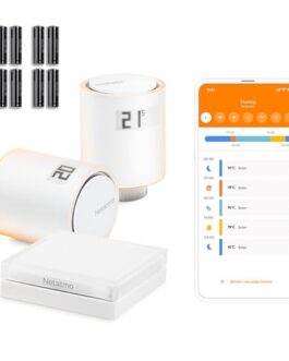 Kit de thermostat connecté avec capteurs et application mobile pour gestion de la température.